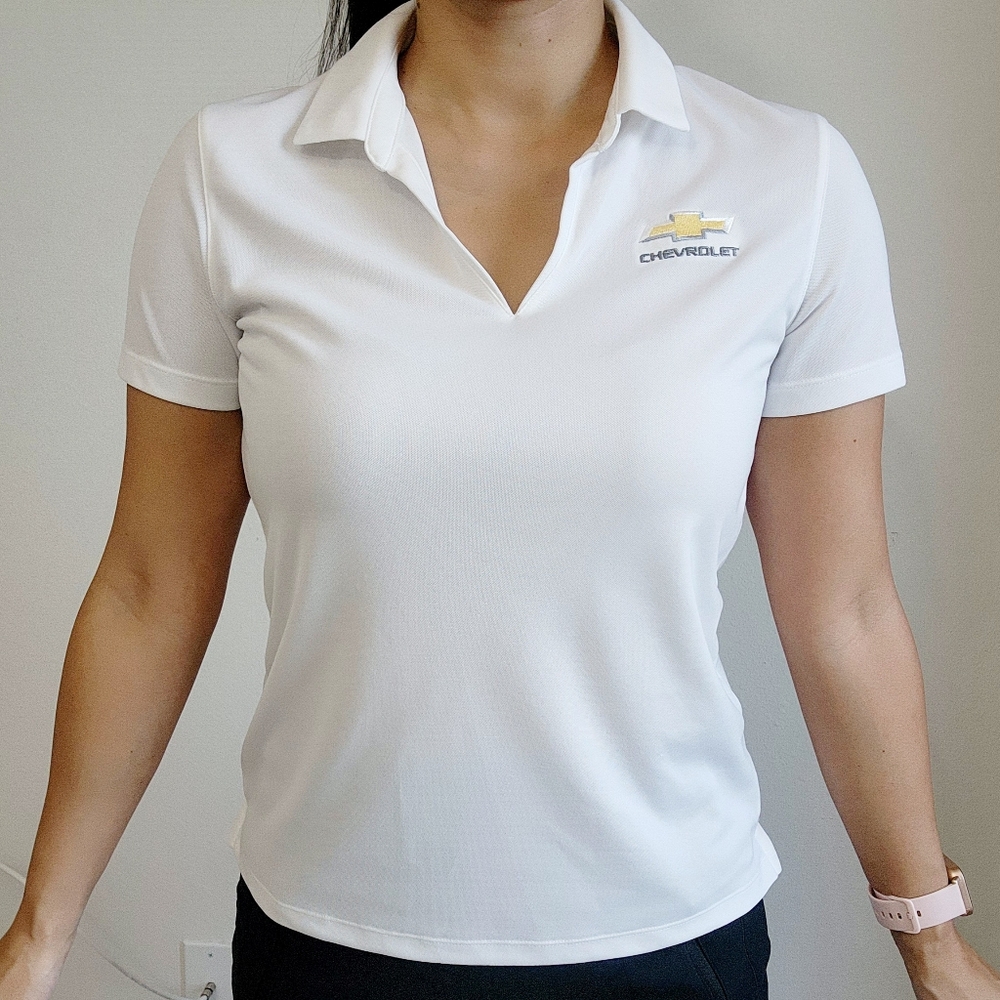 Nike Ladies Dri-Fit V-neck Golf Polo, White, S